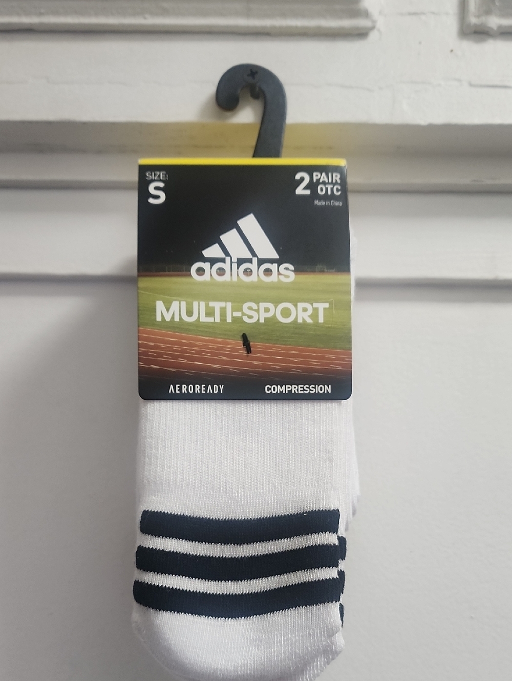 adidas White Athletic Compression Socks with Black Stripes